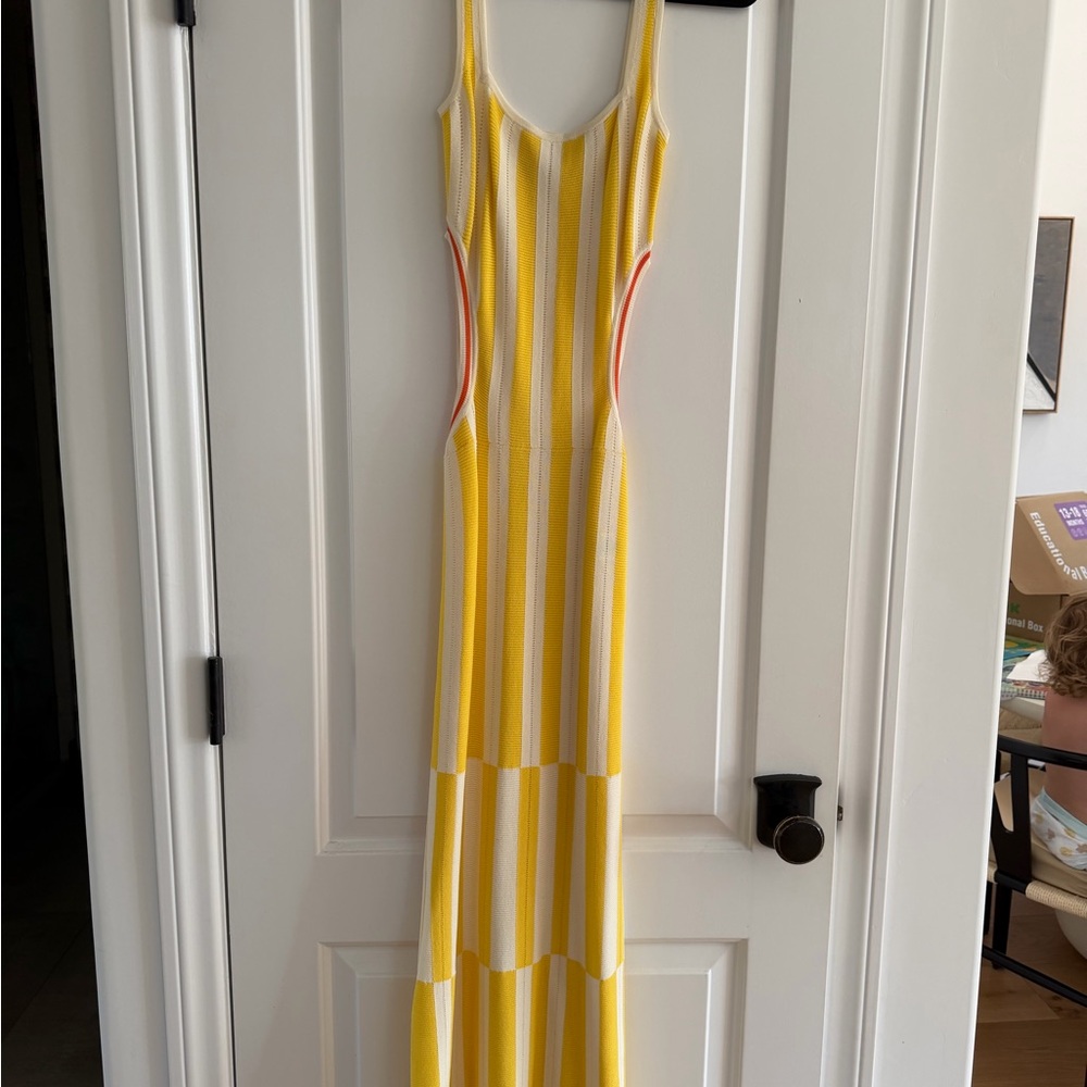 SOLID & STRIPED Yellow, White and Pink Striped Maxi Dress